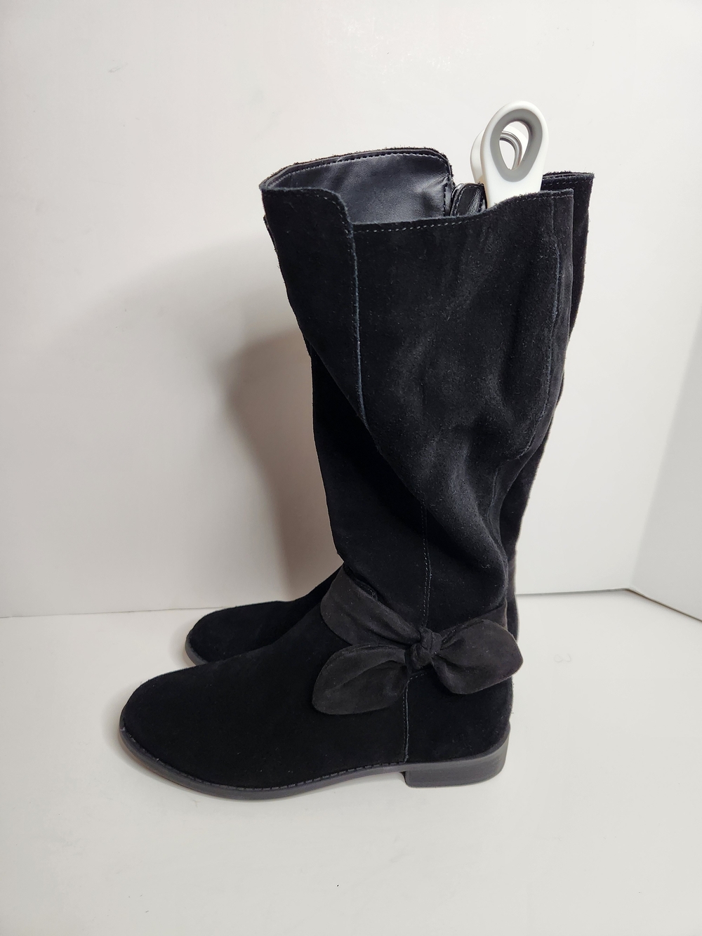 GB Girls Black Suede Tall Boots with Bow Accent